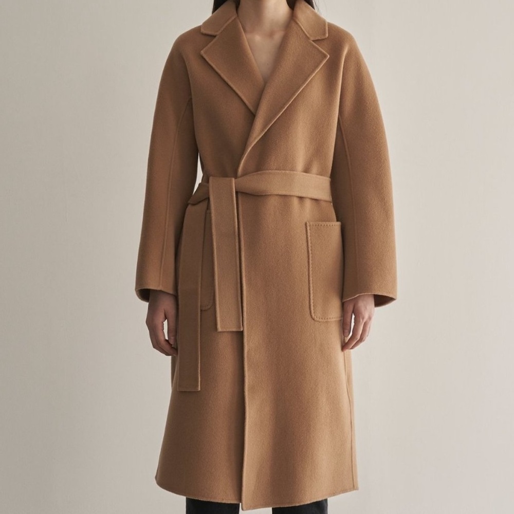 New The Curated camel classic wrap coat cashmere